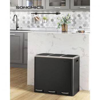 Triple‑Fold Kitchen Garbage System – 3‑Compartment Black Recycling Bin