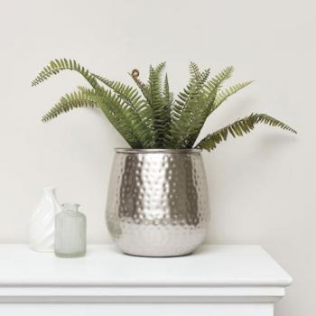 Silver Hammered Metal Indoor Plant Pot
