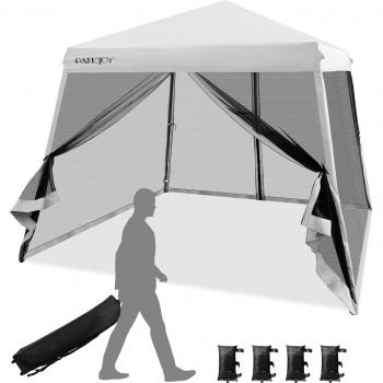 Tenda Pieghevole per Spiaggia e Campeggio con Gambe Inclinate – Gazebo Regolabile – Bianco