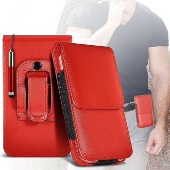Red Alcatel POP Star 3G Case – PU Leather, Belt Clip, Flip Cover, Stylus Holder