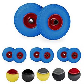 Lot de 8 roues de brouette increvables 3.00-4 avec axe de 25mm, capacité jusqu'à 100 kg, bleu/rouge