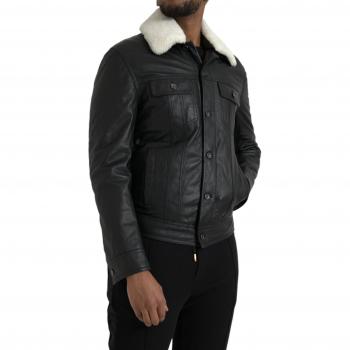 Dolce & Gabbana Black Leather Fur Collar Biker Jacket, Male, Size S