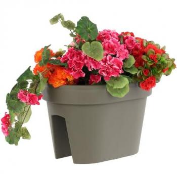 Jardinière Grise 39,5 cm – Pot à Suspender avec Support de Balustrade