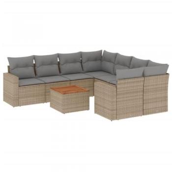 Comfortable 9-Piece Garden Sofa Set with Beige Cushions