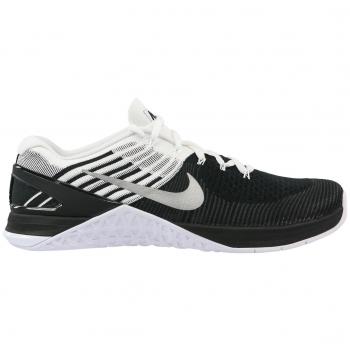 Nike Men's Flyknit Metcon DSX in Black‑White Metallic Silver (Size 14M)