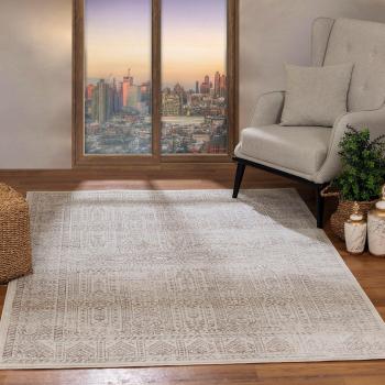 Tapis salon poils courts doux vintage oriental DANIA 200×275 cm brun‑ivoire‑gris (SURYA)