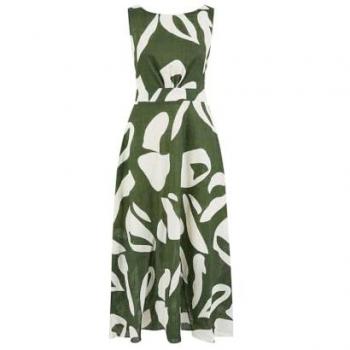 Robe Yumi Yumi 100% Coton Imprimé Abstrait Vert avec Lien au Dos