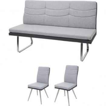 Sedie e panca HHG‑705: acciaio inox + ecopelle grigia – Set 2