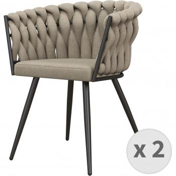 Moloo Fauteuil de table en lin beige et métal noir (x2)