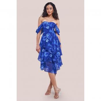 Asymmetric Handkerchief Tier Midaxi in Blue
