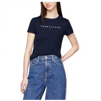 Tommy Jeans T-Shirt Linear DW0DW18398 Dunkelblau Slim Fit XL Damen