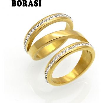Gold Crystal Engagement Ring for Women in Stainless Steel