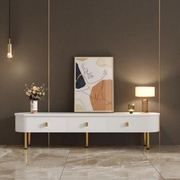 Bassa Credenza TV – Redom, Maniglie Dorate, Gambe Curvate, Design a Sfera