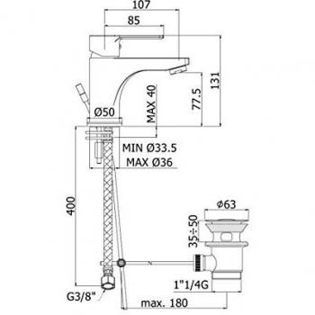 Mitigeur lavabo Paffoni RED071CR avec flexibles 3/8