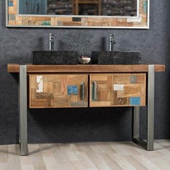 Wanda Collection Mueble de baño doble teca metal 140 cm