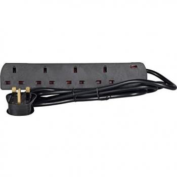 Gang Slimline Wall Mountable UK Mains Extension Power Strip 2m Black