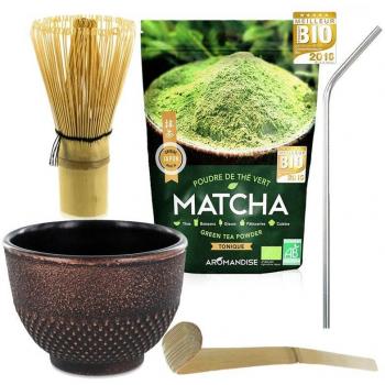Pacchetto Matcha Youdoit: tazza nera e viola, frusta, cucchiaio di bambù, cannucce in acciaio inox