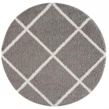 Tapis Ø120cm Shaggy Gris Motif Scandinave