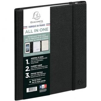Agenda Spiralé Horizon All-in-One Exacompta Kaa 20S – 15x21 cm, Noir, Janv.–Déc. 2025