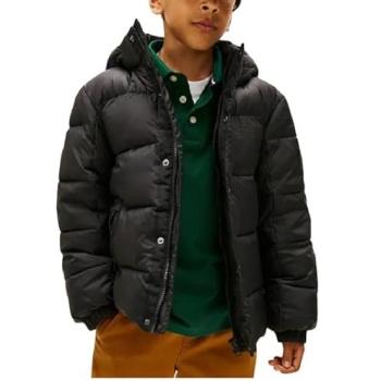 Tommy Hilfiger Steppjacke für Teenager, Regular Fit, abnehmbare Kapuze, Schwarz, Größe 152