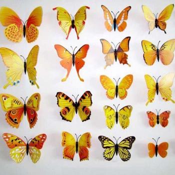 Calcomanías de PVC de mariposas rojas 3D, 12 piezas, decoración creativa para el hogar