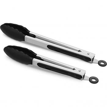 DEOUNY 2er Set schwarze Zange, Silikon, BPA-frei, nicht-haftend, Edelstahl, für Grill und Küche