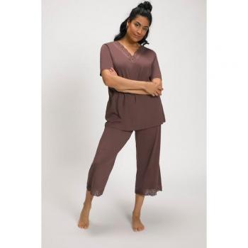 Pigiama in cotone e fibre sintetiche, scollo a V, donna, marrone, taglia 60/62