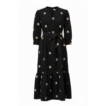 Yumi Yumi Schwarzes Kleid mit Kordel und kosmischer Stickerei