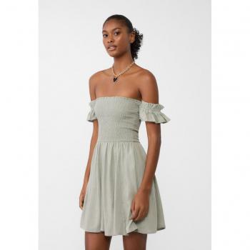 Stradivarius Smocked Minikleid Khaki XS