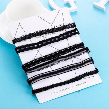 Yanqueens 6‑teilige Damenchoker-Serie – schwarz, Spitze, Leder, Samtstreifen