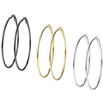 PROSTEEL Damen‑Hoop‑Set 70 mm – 3‑Farb‑Klappcreolen in Gold/Schwarz/Silber