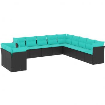 Set de salon de jardin 11 pcs noir avec coussins en résine tressée