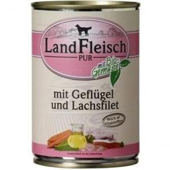 LandFleisch Dog Pur mit Geflügel & Lachsfilet 400g Dose