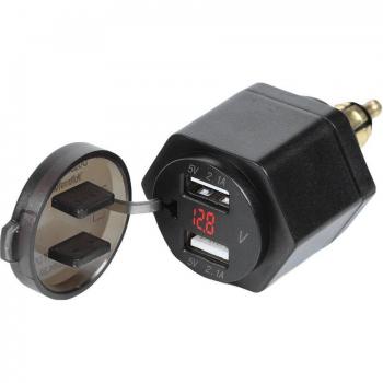 Motocicleta Dual USB 4.2 A + Voltímetro, Enchufe Hella/DIN