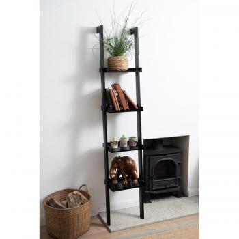 BLACK Sennen Wooden 4-Tier Ladder Shelf Leaning Bookcase