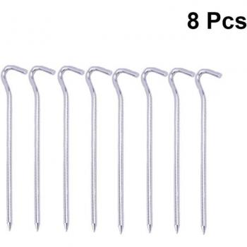 8PCS Silver Aluminum Tent Pegs with Hook for Camping and Garden (Silver)