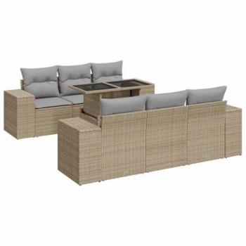 Polyrattan Set Divani da Giardino 7 pz con Cuscini Beige