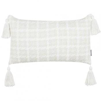 Dekokissen Beige Karomuster 30 x 60 cm mit Quasten