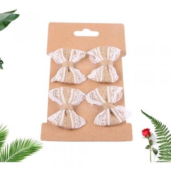 Decoración Nupcial: Lazos de Arpillera y Encaje – Pack de 4