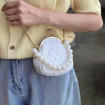Bolso de mano mini con perlas y encaje