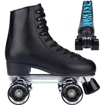 Retro 52RM Leather Roller Skates – One Size, Unisex, Purple‑Yellow‑White