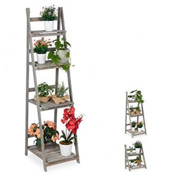 Scaffale Pieghevole per Piante, 4 Ripiani, Legno Grigio, 160x41x50 cm