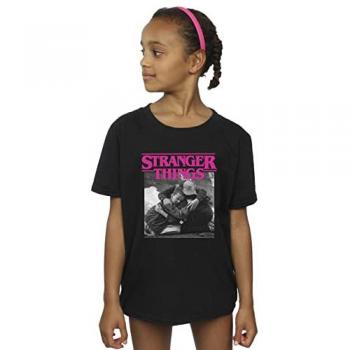 Stranger Things Square Photo Pink Logo Tee (Black) – Girl’s 12‑13 Years Old