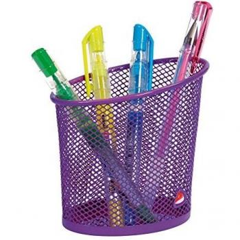 Boîte de rangement pour stylos et crayons en métal mesh violet