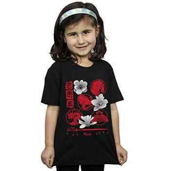 Disney Girls Mulan Movie Icons Black Cotton T-Shirt for Ages 12-13