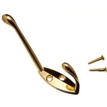 Single Hat and Robe Coat Hanger Clothes Hook Brass Plated + Screws (Pack of 100)