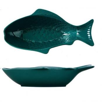 Gold Rimmed Dark Green Ceramic Fish Plate