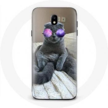 Estuche Samsung Galaxy S5 Gato y Lentes de Moda Morado
