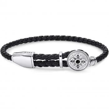 Thomas Sabo Pulsera de Cuero con Cruz Plateada y Circonitas