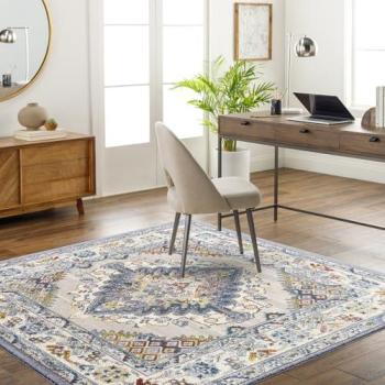 Grey Teal Boho Oriental Rug – Vintage, 200×200 cm